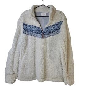 Weatherproof Vintage Womens Cream Blue 1/4 Zip Fleece Sherpa Faux Fur Medium
